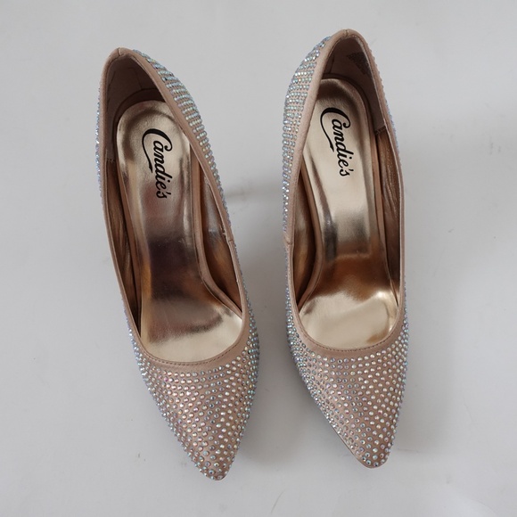 Candie's Rhinestone Embellished Pointed Toe Heels Size 9 Party Wedding - Picture 3 of 11